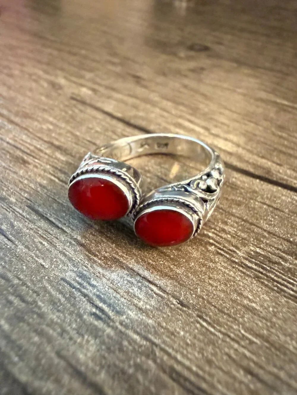 Sterling silver red jasper bypass ring by Samuel B